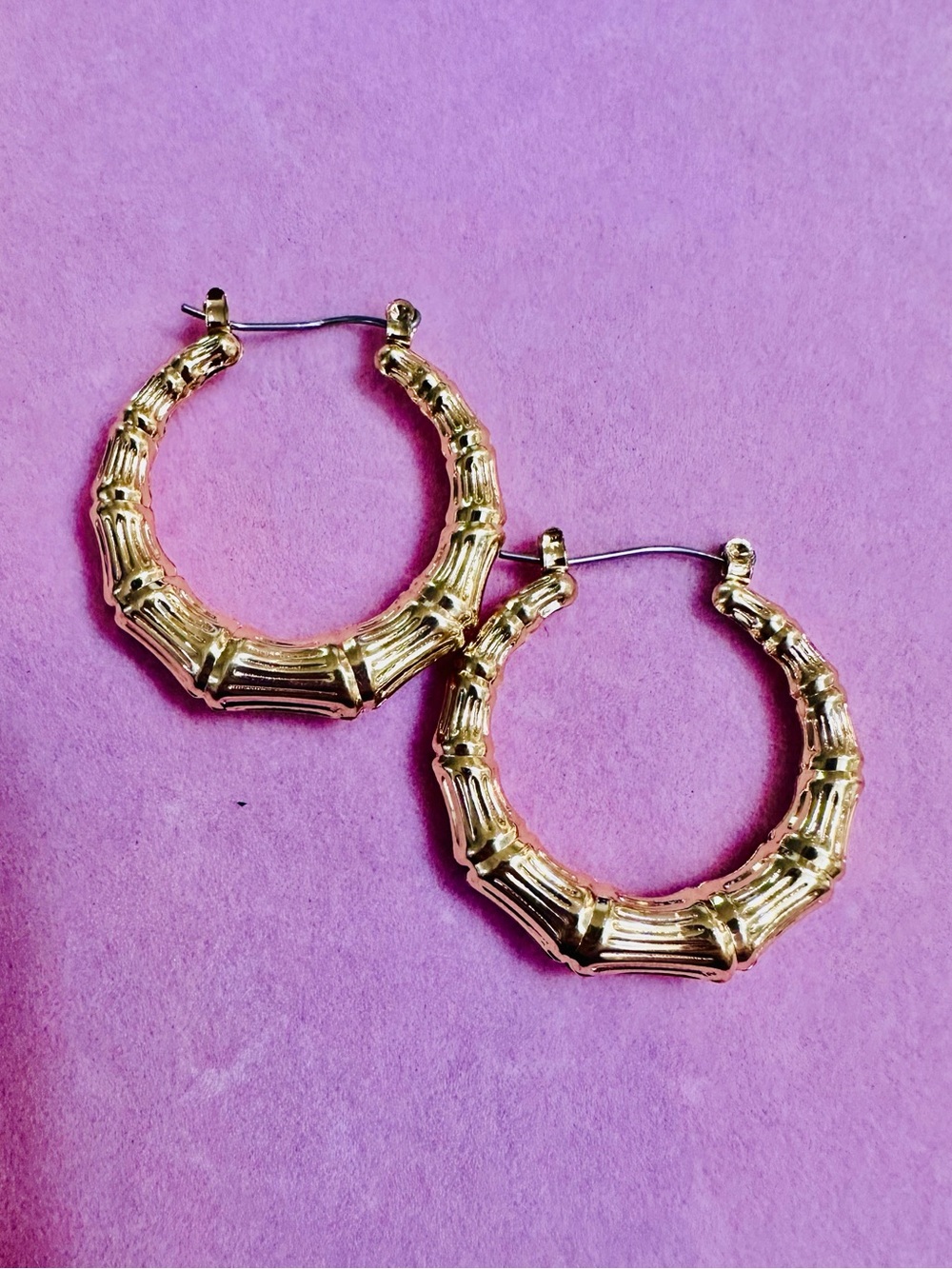 Gold Tone Bamboo Hoop Earrings